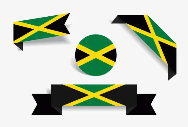 Vector illustration of Jamaican flag stickers and labels. Vector illustration.