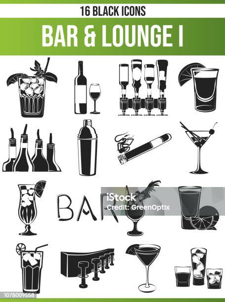 Black Icon Set Bar Lounge I Stock Illustration - Download Image Now - Bartender, Alcohol - Drink, Bar - Drink Establishment