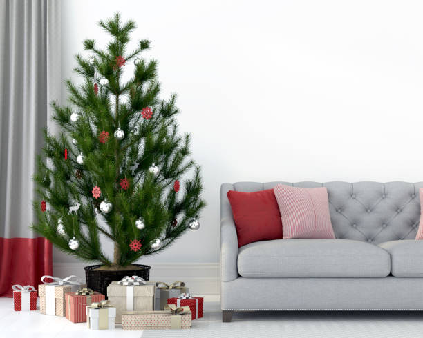 istock Gray sofa near the Christmas tree 1078012782
