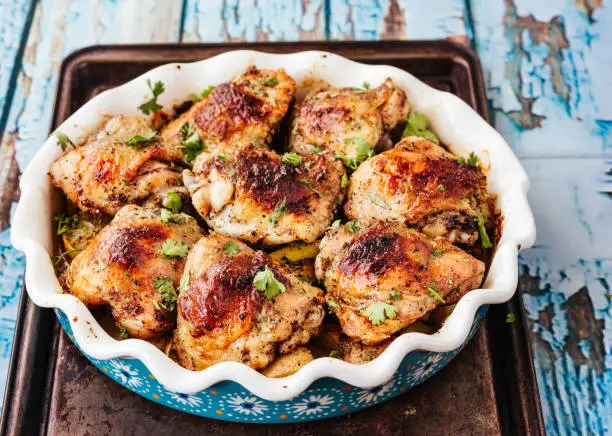 Butter Baked Chicken Thighs in a Baking Tray