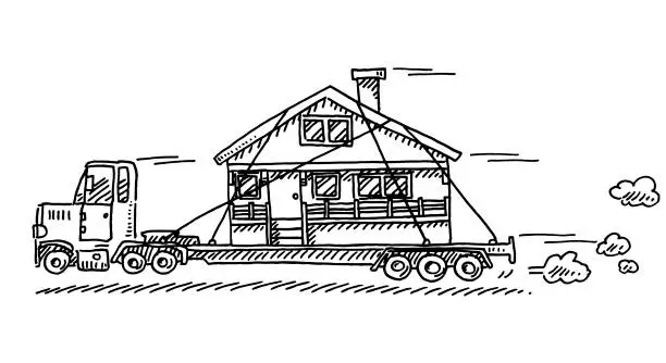 Vector illustration of Moving House Fast Cartoon Truck Drawing