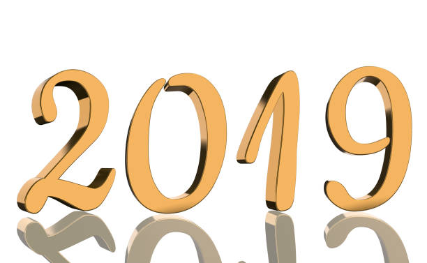 istock The year 2019 in metallic shining golden numbers with a reflection on a white background. 1078018942