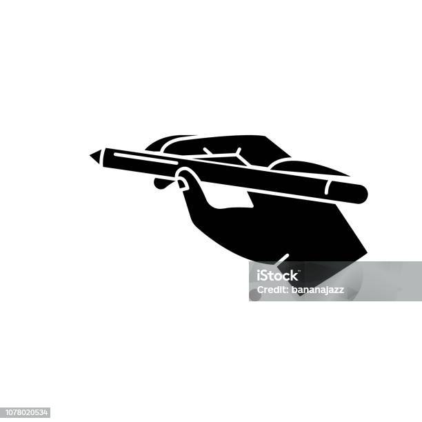 Pen In Hand Black Icon Vector Sign On Isolated Background Pen In Hand Concept Symbol Illustration Stock Illustration - Download Image Now