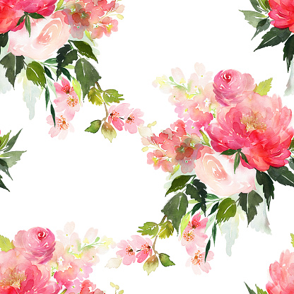 Seamless Summer Pattern With Watercolor Flowers Handmade Stock ...