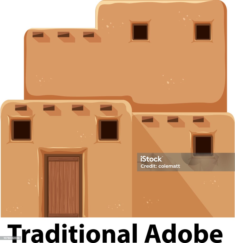 A traditional adobe house A traditional adobe house illustration Adobe - Material stock vector