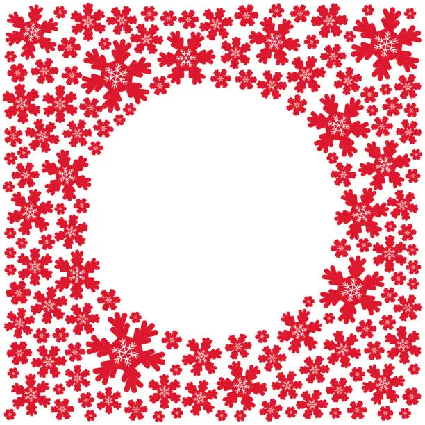 Vector illustration of Square frame with red and white snowflakes for winter holiday. Vector illustration