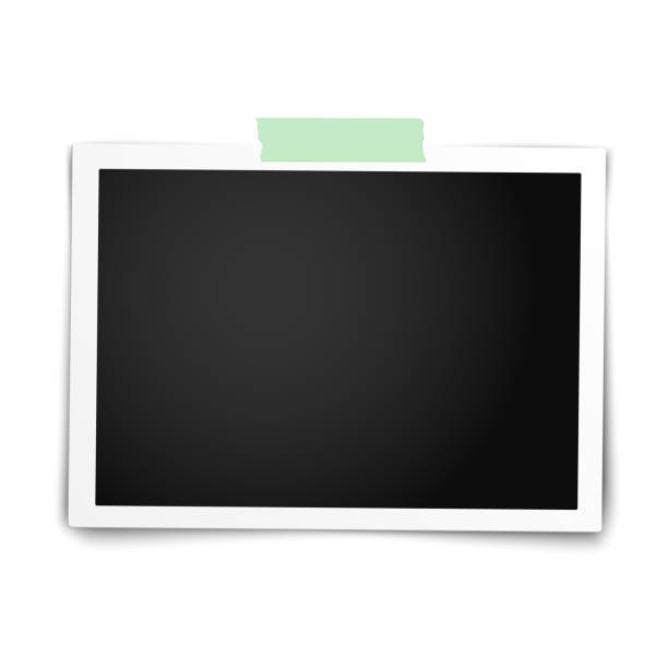 istock Realistic vector photo frame with straight edges on sticky tape placed horizontally on white. Template photo design. 1078032390
