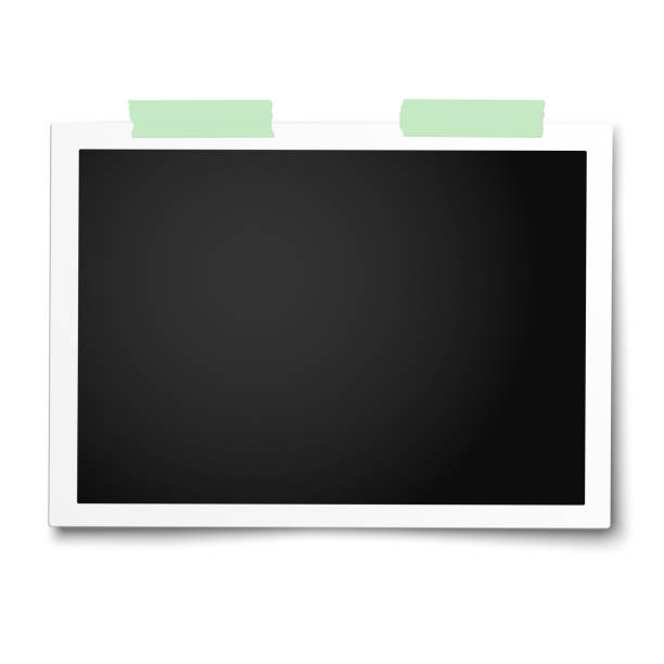 istock Realistic vector photo frame with straight edges placed on white by two pieces of green adhesive tape. Template photo design. 1078032472