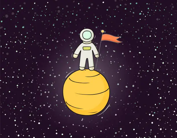 Vector illustration of Sketch astronaut with flag.