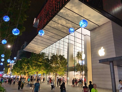 Hong Kong - June 29, 2022 : General view of the Apple store in Central District, Hong Kong.