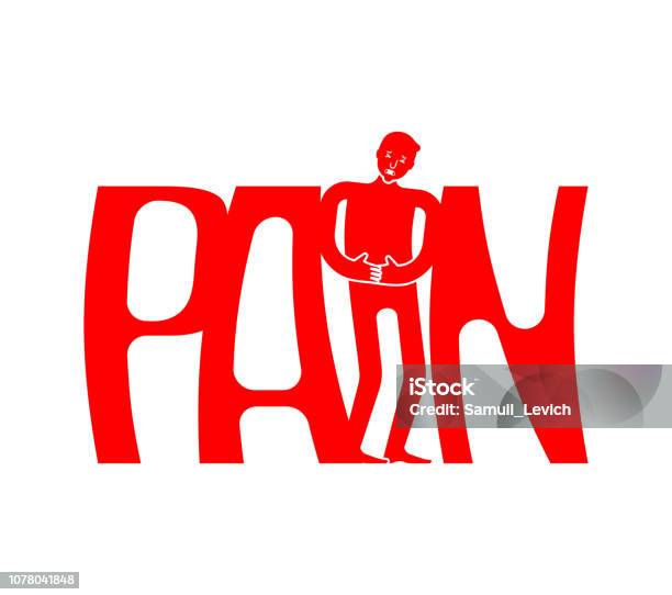 Pain Symbol Lettering Sick Person Typography Letters And Disease Human Stock Illustration - Download Image Now