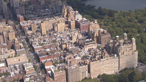 istock AERIAL: Flying above Upper West side overlooking green Central park in New York 1078044174
