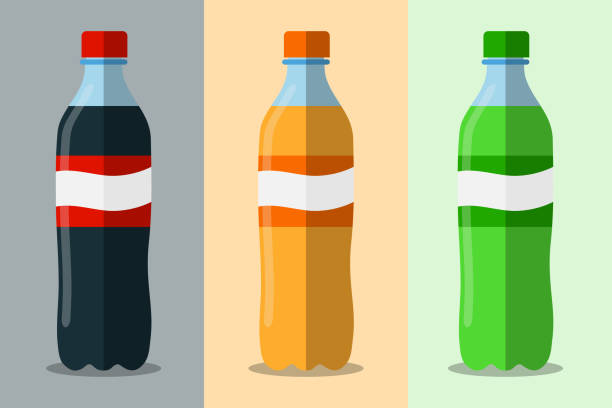 ソーダと 3 つのボトルはベクトル フラットです。ペットボトルの水と甘いソーダのセットです。甘い水ペットボトル。フラットのベクター アイコン。 - coke点のイラスト素材／クリップアート素材／マンガ素材／アイコン素材