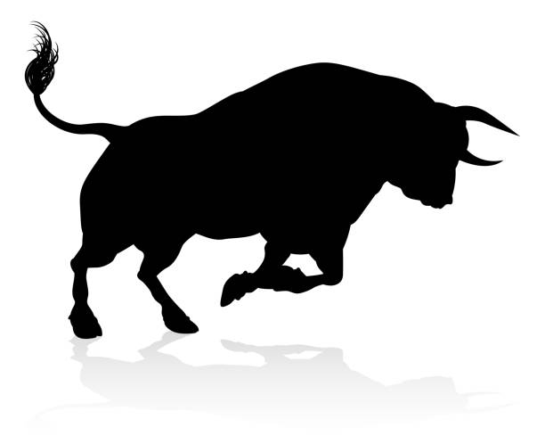 ilustraciones, imágenes clip art, dibujos animados e iconos de stock de silueta toro - taurus