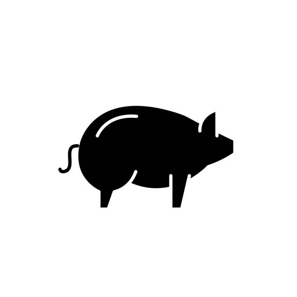돼지 블랙 아이콘, 고립 된 배경에 로그��인 벡터. 돼지 개념 기호, 그림 - pig currency savings piggy bank stock illustrations