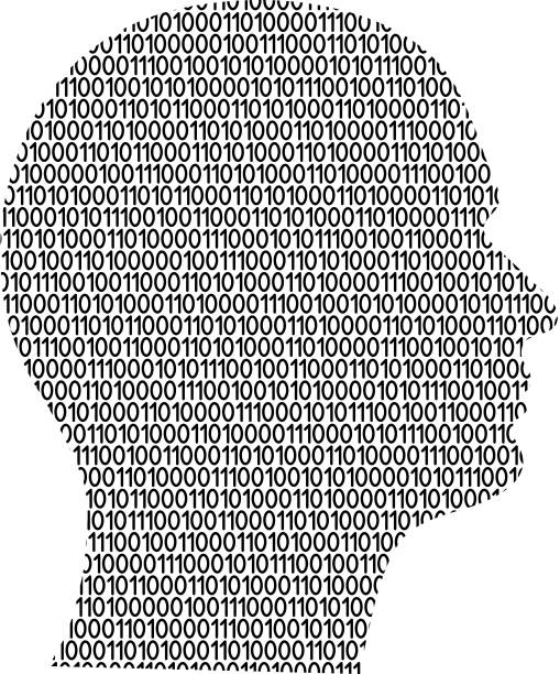 istock Silhouette of male head on the side cyber mind abstract schematic from black ones and zeros binary digital code. Vector illustration. 1078067006