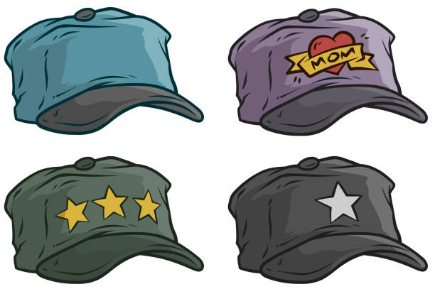 cartoon inny cap lub kapelusz wektora zestaw ikon - baseball cap cap green red stock illustrations
