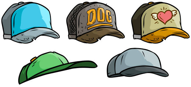 cartoon różne czapki lub kapelusz wektor ikona duży zestaw - baseball cap cap green red stock illustrations