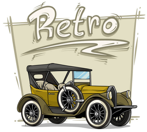istock Cartoon retro vintage luxury convertible car 1078076836