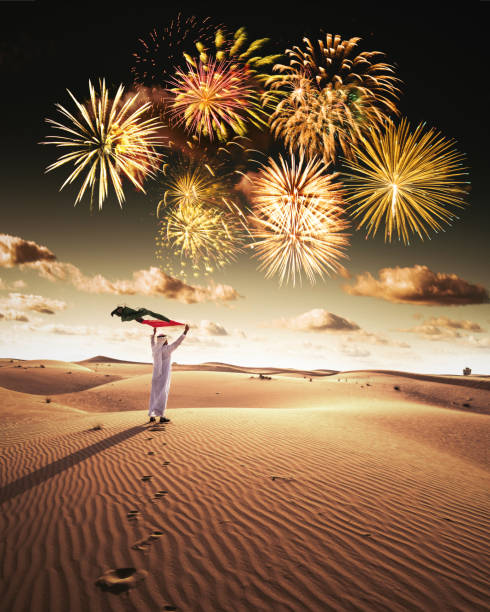 dia nacional dos emirados árabes unidos no deserto e ano novo conceito - new years day new years eve new year ethnic - fotografias e filmes do acervo
