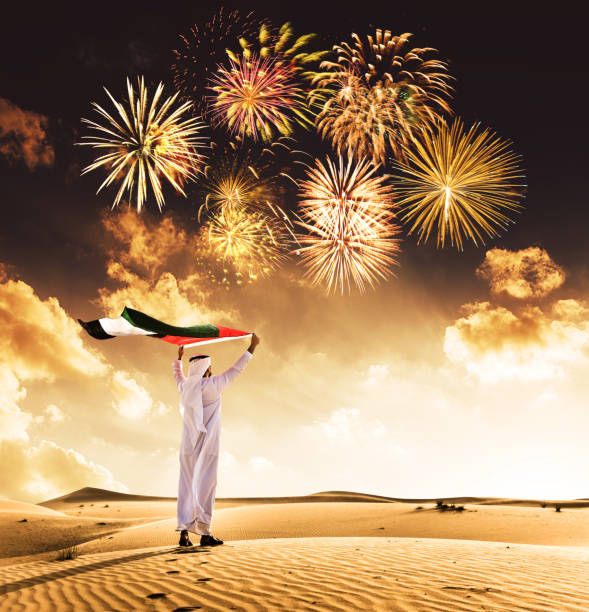 dia nacional dos emirados árabes unidos no deserto e ano novo conceito - new years day new years eve new year ethnic - fotografias e filmes do acervo