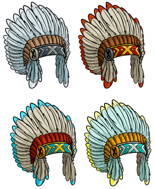 istock Cartoon native American Indian chief headdress set 1078079230
