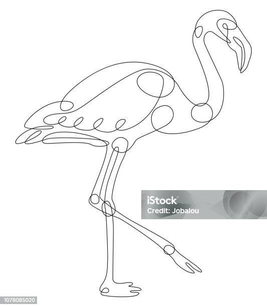 Single Line Animal Drawing Flamingo Stock Illustration - Download Image Now - Single Line, Animal, Bird