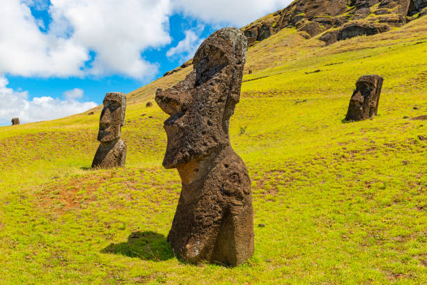 rano raraku moai, easter island - moai statue statue ancient past imagens e fotografias de stock