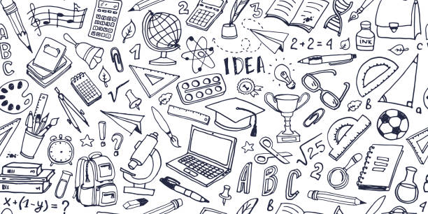 ภาพประกอบสต็อกที่เกี่ยวกับ “กลับไปที่โรงเรียน doodle รูปแบบที่ไร้รอยต่อเวกเตอร์ - การออกแบบ หัวข้อ ภาพประกอบ”