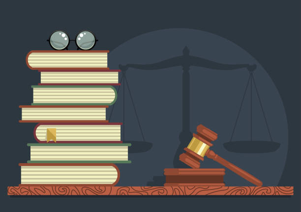 Legal studies. Stack of books with glasses and judge gavel. Legal studies. Stack of books with glasses and judge gavel. Vector illustration. lawyer backgrounds stock illustrations