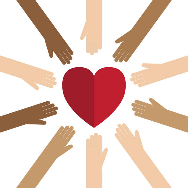 Love heart Hand, Multi-Ethnic Group, Heart Shape, Circle, Conceptual Symbol unity illustrations stock illustrations