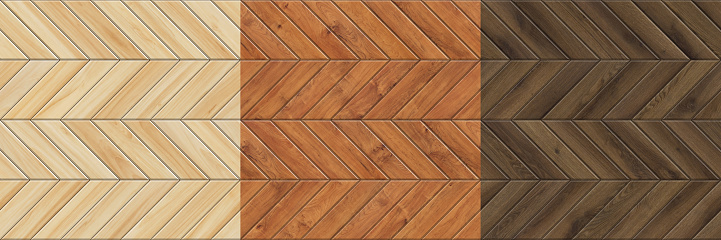 Set of high resolution seamless textures of wooden parquet. Chevron patterns