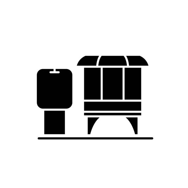 mini-tankstelle schwarze symbol, vektor-zeichen auf isolierte hintergrund. mini-tankstelle konzept symbol, abbildung - gas station isometric gasoline fuel pump stock-grafiken, -clipart, -cartoons und -symbole