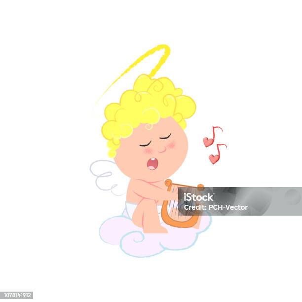 Romantic Cupid Playing Harp And Singing Love Song Stock Illustration -  Download Image Now - Cartoon, Celebration, Characters - iStock