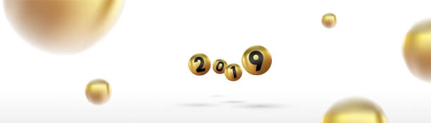 istock 2019 Happy new year with color Christmas balls or abstract balls or bubbles.3d sign copy space. Festive poster or banner design. Party invitation 1078143232