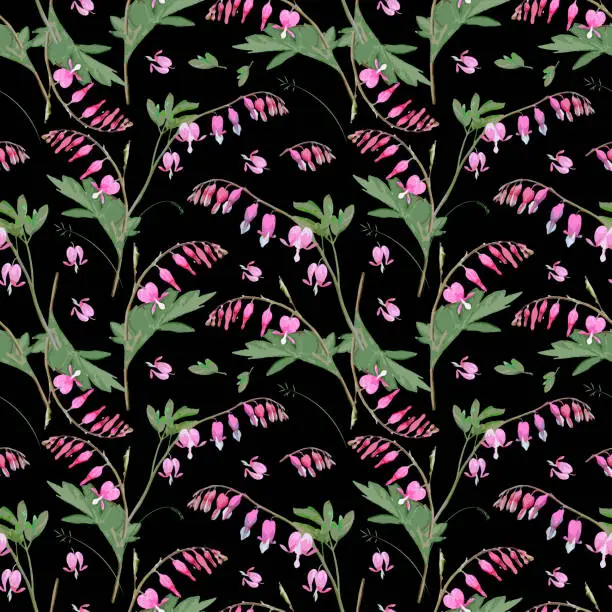 Vector illustration of Floral Pattern with Bleeding Heart Flowers