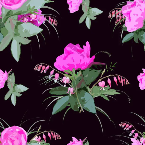 Vector illustration of Floral Pattern with Peony Flowers
