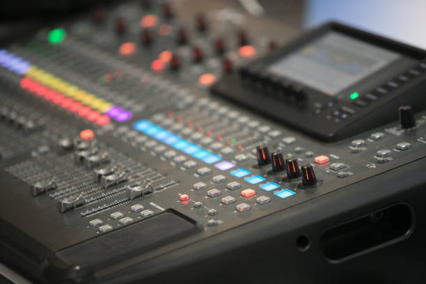 istock buttons equipment for sound mixer control,selective focus 1078156342