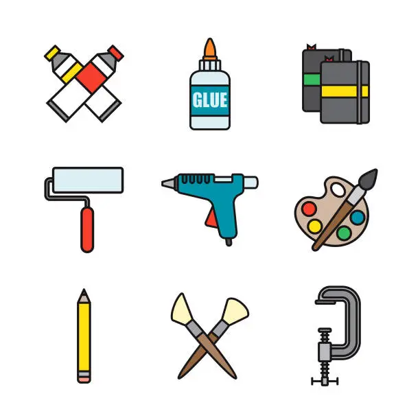 Vector illustration of Crafting Supplies Thin Line Icon Set