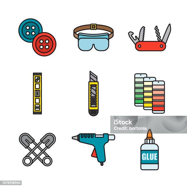 Crafting Supplies Thin Line Icon Set Stock Illustration - Download Image Now - Art, Art And Craft, Art and Craft Equipment