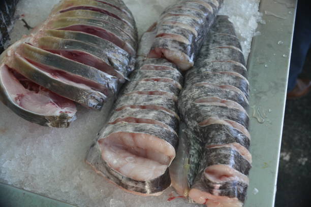 istock Sliced fish on the ice, on the fish market 1078161568