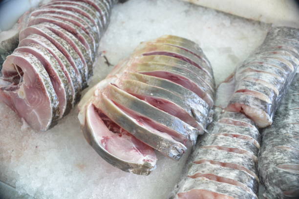 istock Sliced fish on the ice, on the fish market 1078161592