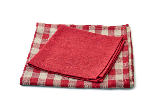 istock Red and red-checkered textile napkins on white background 1078161916
