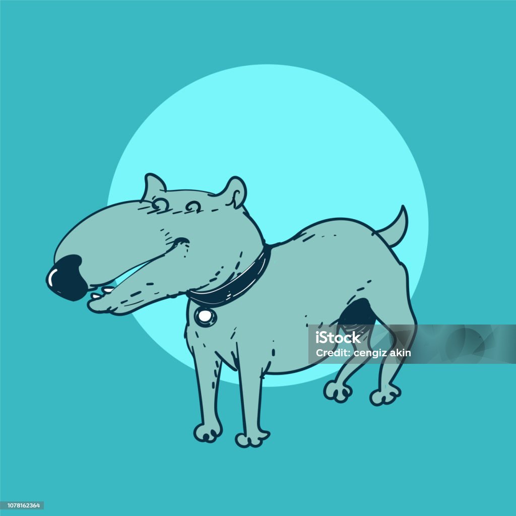 guard dog cartoon style vector illustration, ,isolated on blue background. figure and background are in separete layers. a funny dog cartoon Bulldog stock vector