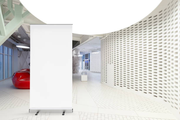 istock Blank roll up banner stand in contemporary office interior 1078167108