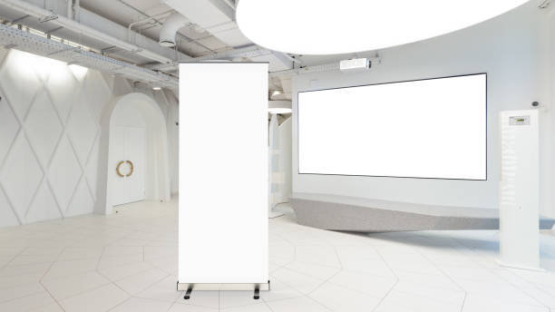 istock Blank roll up banner stand in contemporary office interior 1078167462