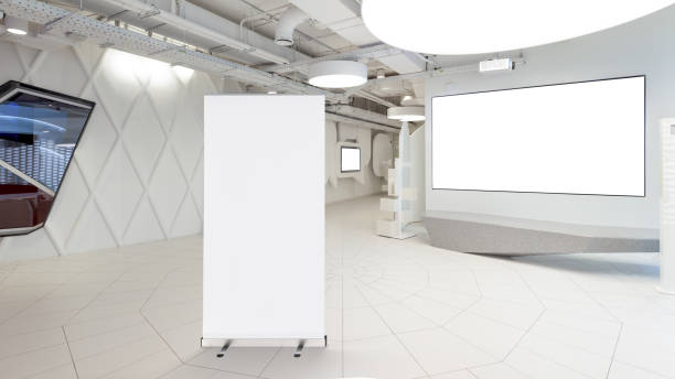 istock Blank roll up banner stand in contemporary office interior 1078168172