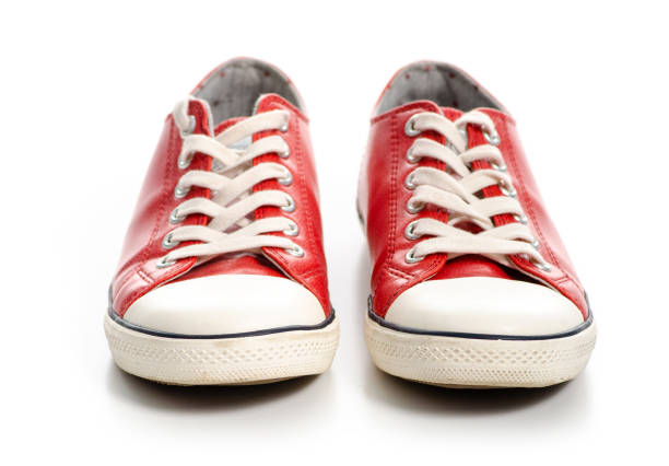 istock Leather female red sneakers 1078168448