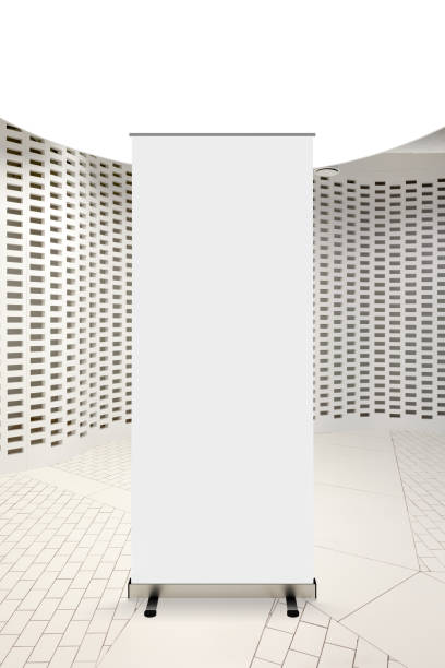istock Blank roll up banner stand in contemporary office interior 1078168578