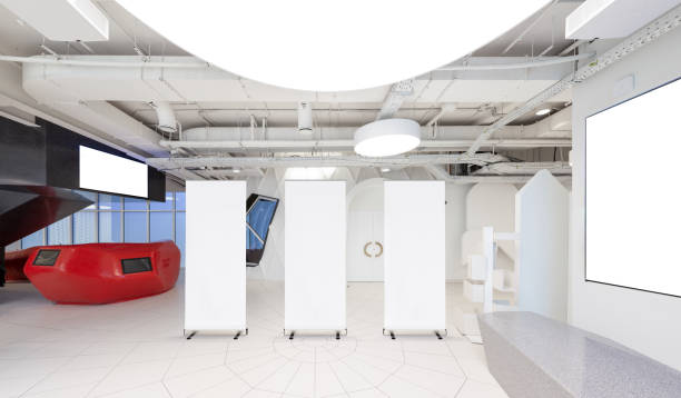 istock Blank roll up banner stand in contemporary office interior 1078169886